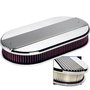 Dual Quad Oval Air Cleaner Ribbed Polished Photo Main