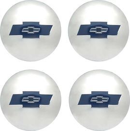 1954-55 1st Series Chevrolet Truck Hub Caps, Polished Stainless Steel, Blue Painted Details (1/2 ton) Set of 4. Photo Main