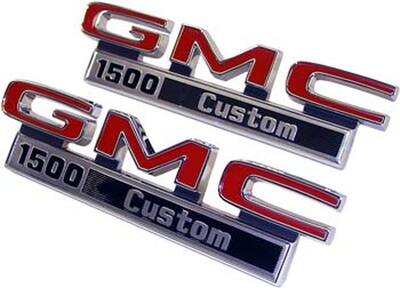 1971-72 GMC Truck "GMC 1500 Custom" Fender Side Emblems, (w/ fasteners) Photo Main