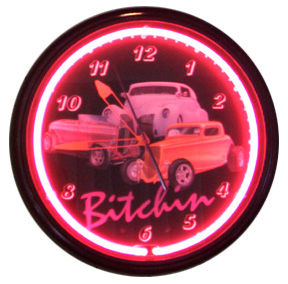 Bitchin Neon Clock with 3 Cars with Magenta Neon Photo Main