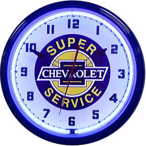 Chevrolet Super Service Neon Clock with White Neon Photo Main