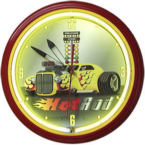 Hotrod Neon Clock with Yellow Neon Photo Main