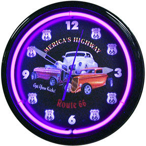 Americas Highway Route 66 Neon Clock with Purple Neon Photo Main