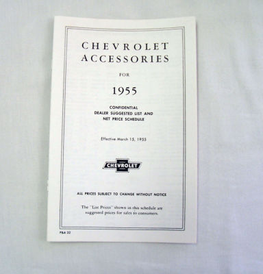 1955 Chevrolet New car retail accesory price booklet Photo Main