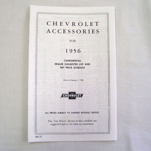 1956 Chevrolet New car retail accesory price booklet Photo Main