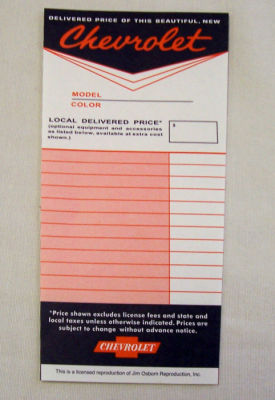 1955-72 Chevrolet Dealer instruction installed accy window sticker Photo Main