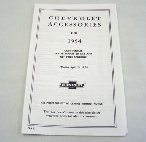 1954/1954T Chevrolet New car/truck retail accesory price booklet Photo Main