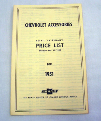 1951/1951T Chevrolet New car/truck retail accesory price booklet Photo Main