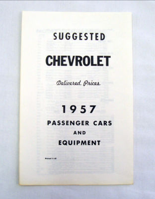 1957 Chevrolet Delivered new car retail price list Photo Main