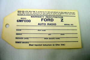 1946-48 Ford Radio warranty tag Photo Main