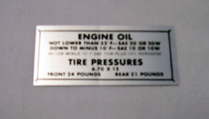 1949-51 Ford Glove box tire pressure decal Photo Main