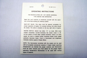 1950 Ford Heater instruction tag Photo Main