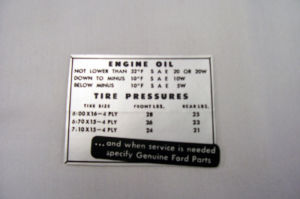 1952 Ford Glove box tire and oil pressure decal Photo Main