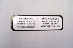 1941 Ford Glove box tire and oil pressure decal Photo Main