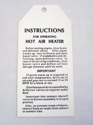1940 Ford Hot air heater instruction card Photo Main