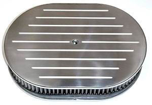 Polished Aluminum 12" X 2" Oval Air Cleaner - Ball Milled  Washable Element Photo Main