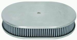 Polished Aluminum 12" X 2" Oval Air Cleaner - Plain-  Washable Element Photo Main