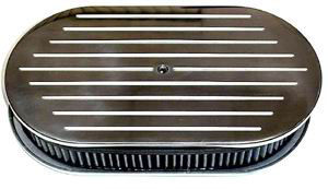 Polished Aluminum 15" X 2" Oval Air Cleaner - Ball-Milled  Washable Element Photo Main