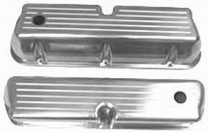 1962-85 SB Ford Polished Aluminum Valve Covers - Tall, Ball-Milled w/ Holes Photo Main