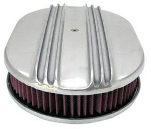Polished Aluminum Half Finned Oval Air Cleaner 12"X 2" Washable Element Photo Main