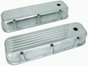 1965-95 BB Chevrolet Polished Aluminum Valve Covers - Tall, Ball-Milled w/ Holes Photo Main