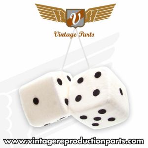 3" White Fuzzy Dice with Black Dots - Pair Photo Main
