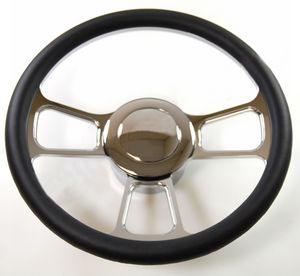 Billet Aluminum Steering Wheel Half Wrap Leather With Adapter Kit Chrome  14" X 2" Dish Depth Photo Main
