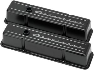 Black Chevrolet Script Valve Covers SBC Tall  Photo Main