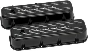 Black Chevrolet Script Valve Covers BBC Tall  Photo Main