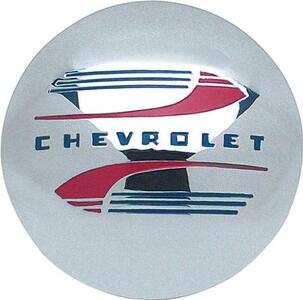1941-46 Chevrolet Truck Hub cap set, "Chevrolet" polished stainless steel, red and blue painted details (1/2 ton) Set of 4. Photo Main