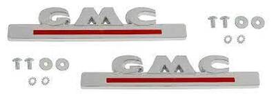 1947-54 GMC Truck Hood Side Emblems, Chrome w/ Red Painted Details Photo Main