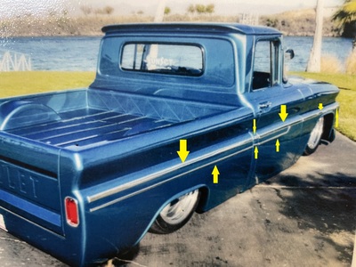 1962-66 Chevrolet Truck Longbed, Fleetside, 16 piece Molding Kit L/H & R/H (with clips) Photo Main