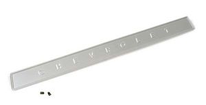 1964-66 Chevrolet Truck Glove Box Door Emblem, "CHEVROLET"  Gray w/Black Letters (w/fasteners) Photo Main