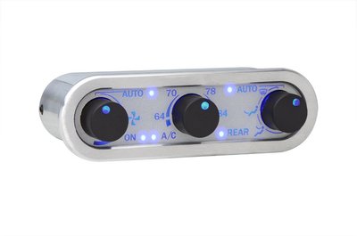 DCC Digital Climate Control - Vintage Air Gen IV 3-Knob, Horizontal, Chrome, Silver Alloy, Blue Display Photo Main