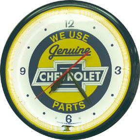 Chevrolet Bowtie Genuine Parts Neon Clock with Blue Neon Photo Main