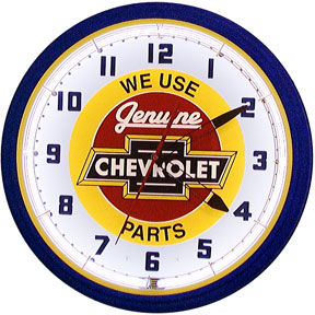 Chevrolet Bowtie Genuine Parts with Red Center Neon Clock with White Neon Photo Main