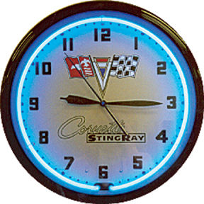 Corvette Stingray Neon Clock with Blue Neon Photo Main