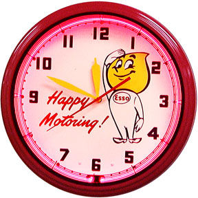 Esso Happy Motoring Neon Clock with Red Neon Photo Main