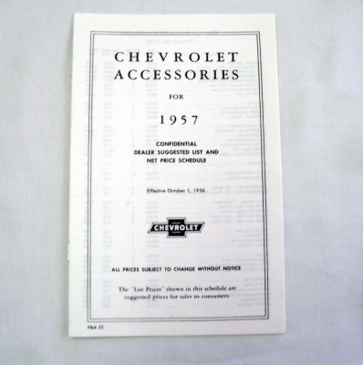 1957 Chevrolet New car retail accesory price booklet Photo Main