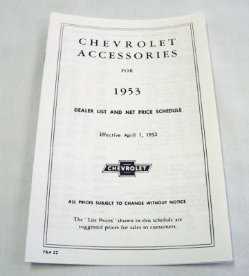 1953 Chevrolet New car retail accesory price booklet Photo Main