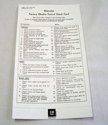 1949-54/1949-54T Chevrolet Quality control card Photo Main