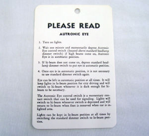 1953-59 Chevrolet Autronic eye instruction tag Photo Main