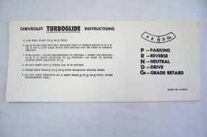 1957 Chevrolet Sun visor turbo-glide instruction sleeve Photo Main