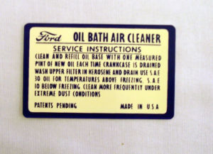 1949-51 Ford Oil bath air cleaner service instructions decal Photo Main