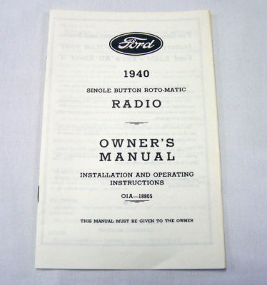 1940 Ford Radio owners manual (Zenith) Photo Main