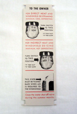 1940 Ford Manfold heater instruction tag Photo Main