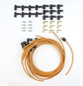 Plug Wire Kit 90D Plug, HEI/Points Ends, Cut to Fit Tan w Black & Red Tracers Photo Main