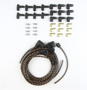 Plug Wire Kit 90D Plug, HEI/Points Ends, Cut to Fir Black w Orange Tracers Photo Main