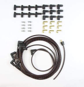 Plug Wire Kit 90D Plug, HEI/Points Ends, Cut to Fit Black w Red Tracers Photo Main