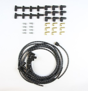 Plug Wire Kit 90D Plug, HEI/Points Ends, Cut to Fit Black w Blue Tracers Photo Main